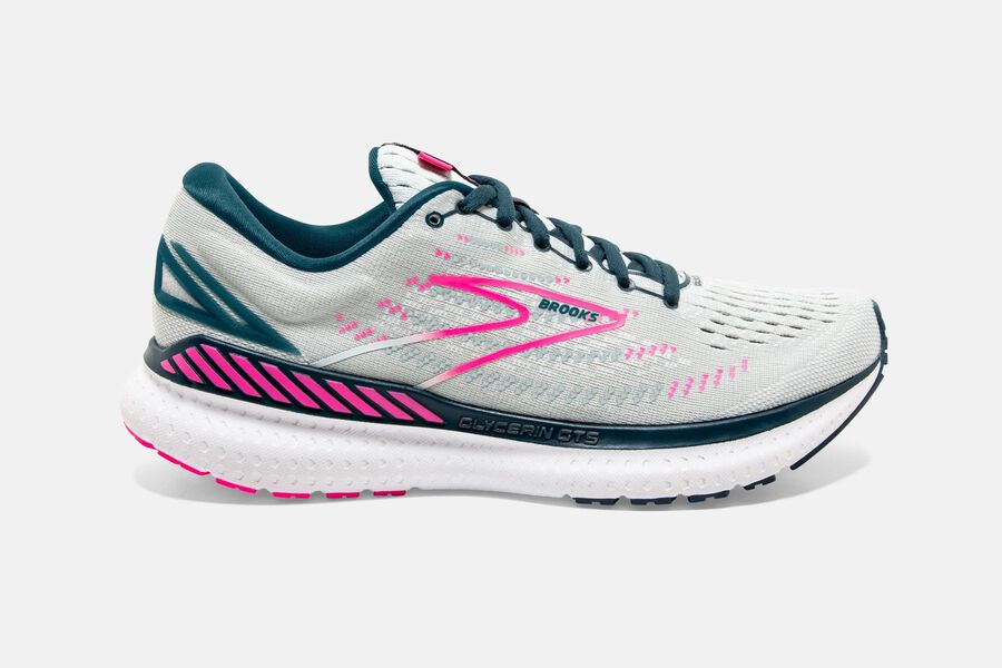 Womens Brooks Glycerin GTS 19 Road Shoes Ice Flow/Navy/Pink | 823450-HBY